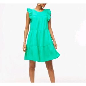 J.CREW Mini Gauze Dress Women 4 Green Shift Ruffle 100% Cotton